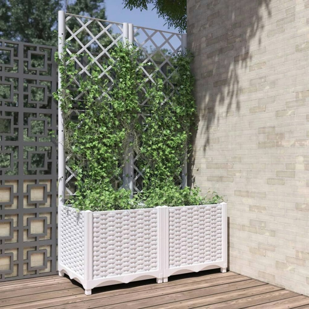 Berkfield Garden Planter with Trellis White 80x40x136 cm PP