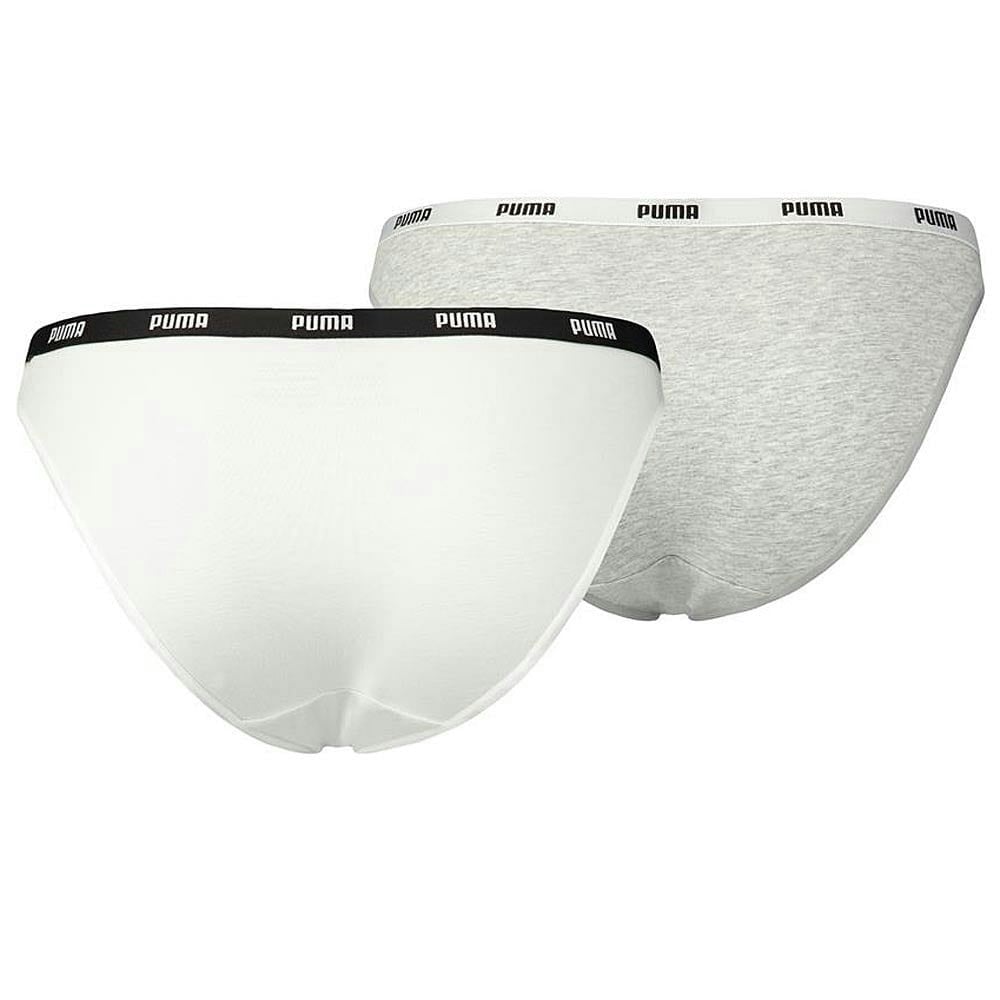 Puma Cotton Modal Stretch 2-Pack Iconic Bikini Brief, White/Grey