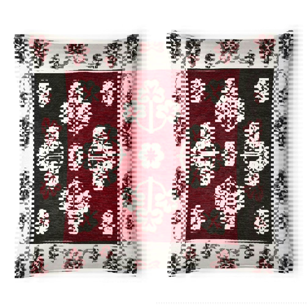 Velosso Chenille Floral Woven Detail Cushion - 43cm x 43cm