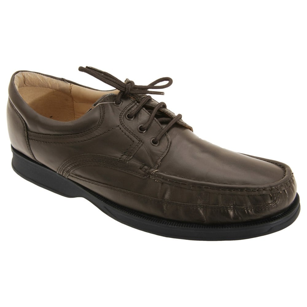 Roamers Mens Canoe Front Apron Tie Softie Leather Shoes - Brown