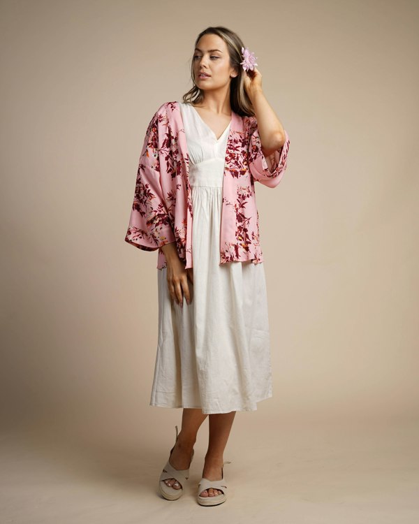 Antonia York Mya Short Kimono Jacket - Pink Floral 