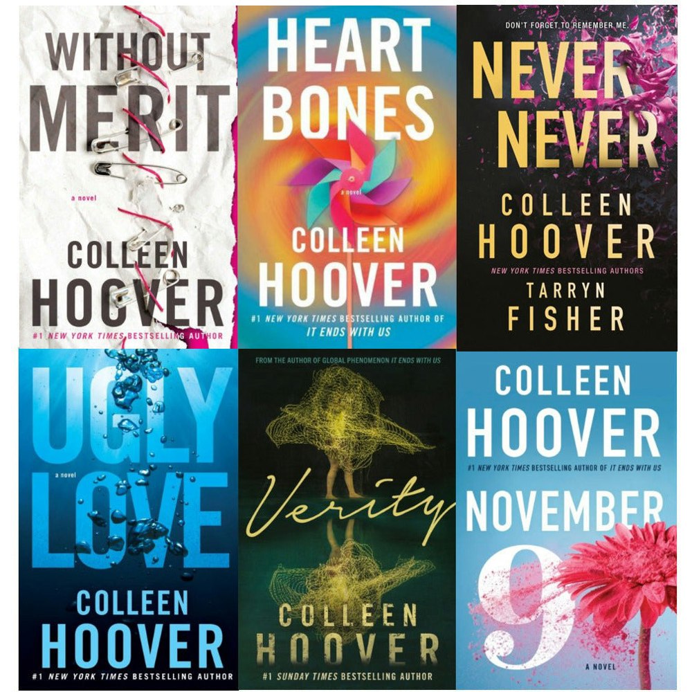 Colleen Hoover 6 Book Set Never Never, Heart Bone, Without Merit, Verity, Ugly Love, November 9