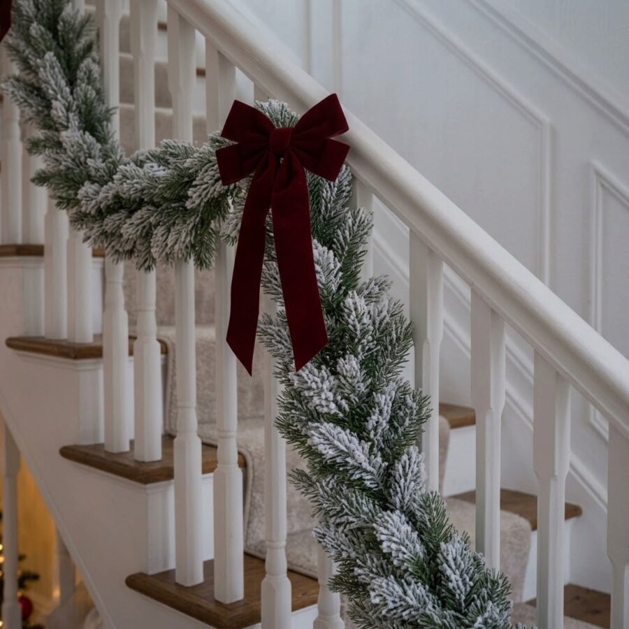 Garden Greatness Snowy Pine Red Bow Christmas Garland