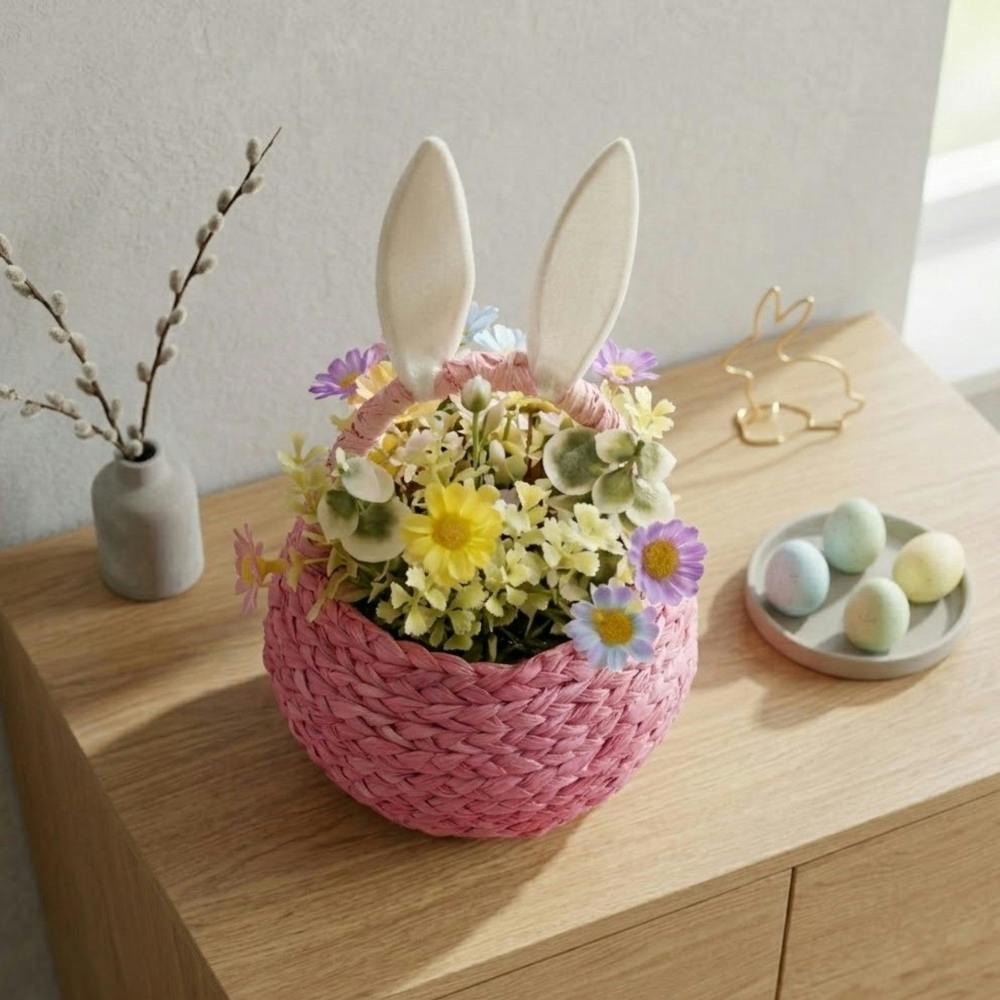 Garden Greatness Peony Faux Flower Easter Bunny Basket