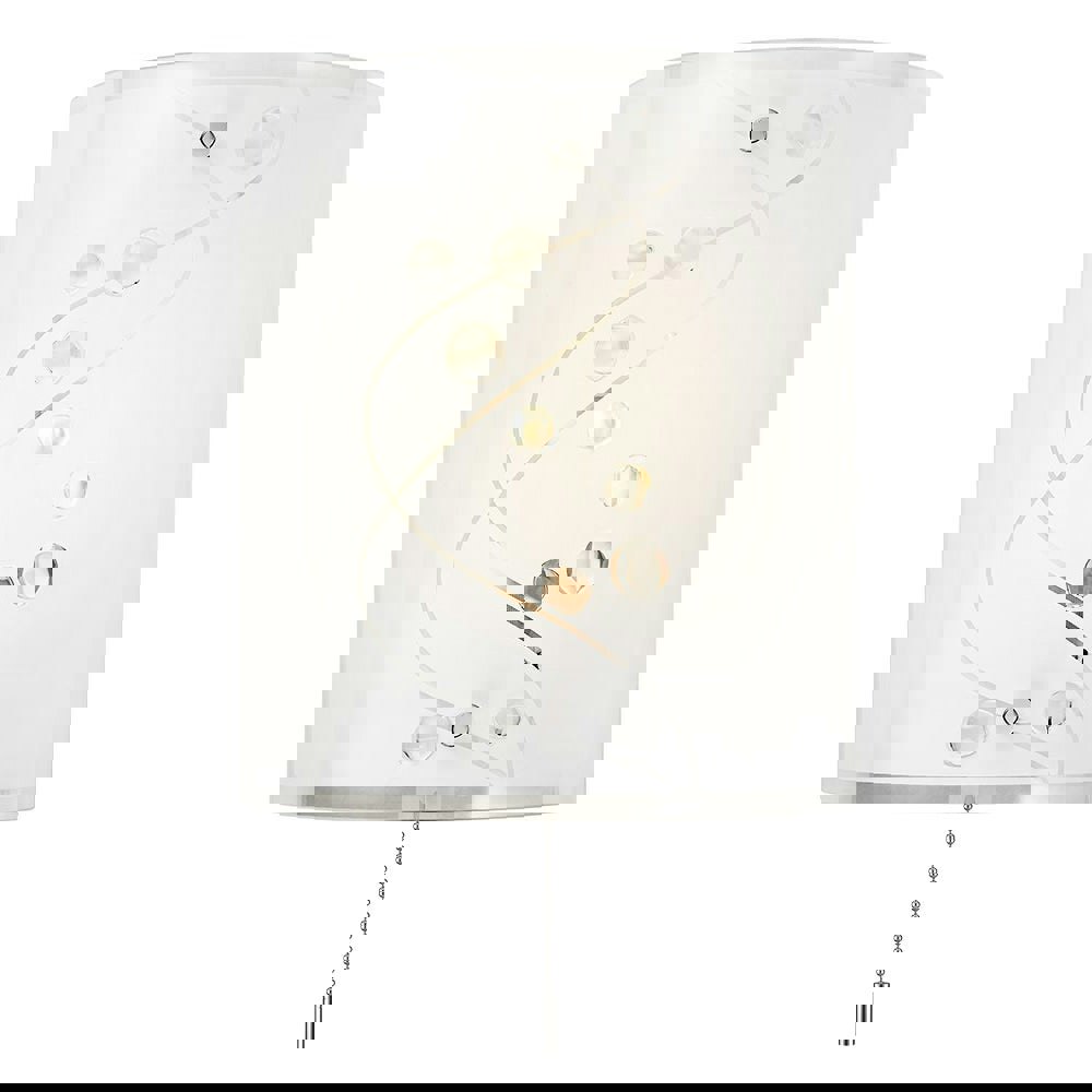 Contemporary White Glass and Clear Glass Beaded Wall Light with Pull Switch Image 1
