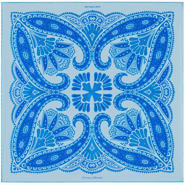 Kaleidoscope paisley silk pocket square in turquoise with blue & sea green by Otway & Orford