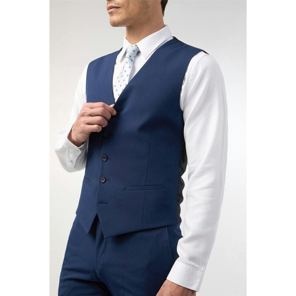 Limehaus Slim Fit Blue Stretch Waistcoat