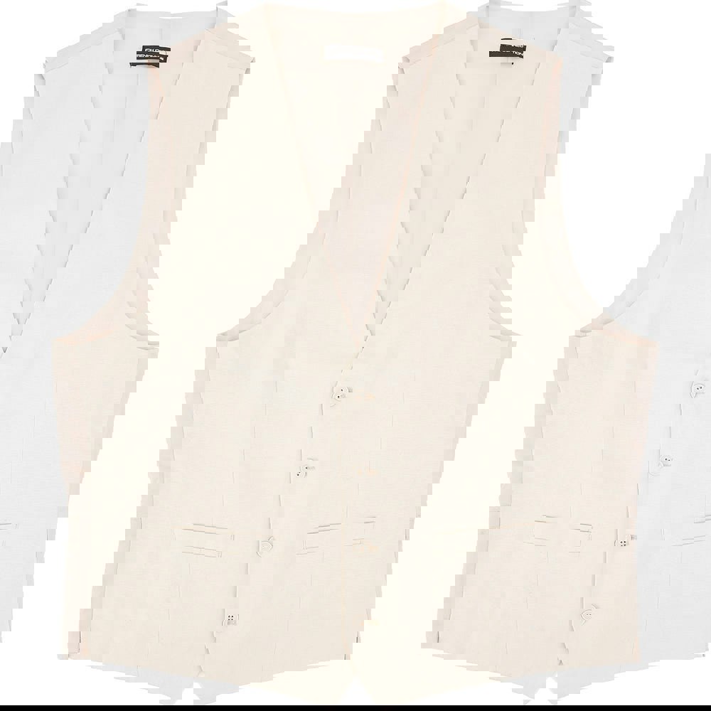 French Connection Mens Stone Slim Fit Linen Suit Waistcoat