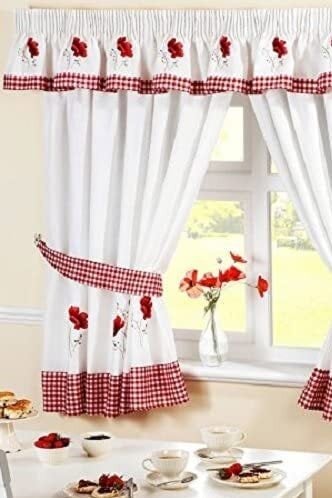 Alan Symonds Poppies Floral Embroidered Taped Curtains With Tie Backs