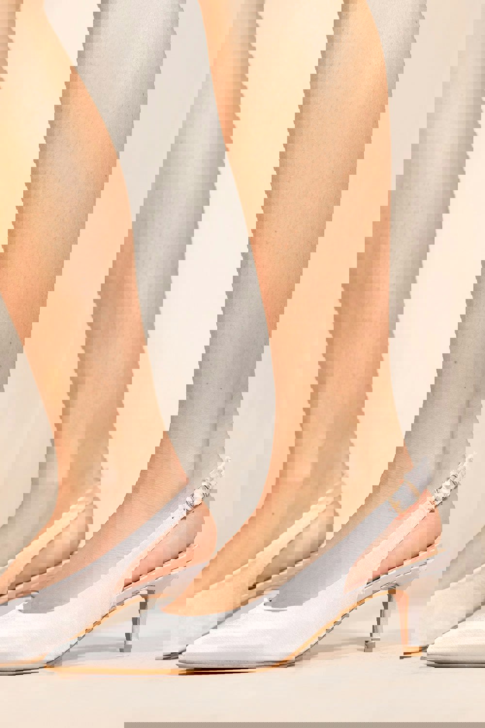 Where's That From Quentin Low Kitten Heels With Pointed Toe & Slingback in Moon Silver Silk