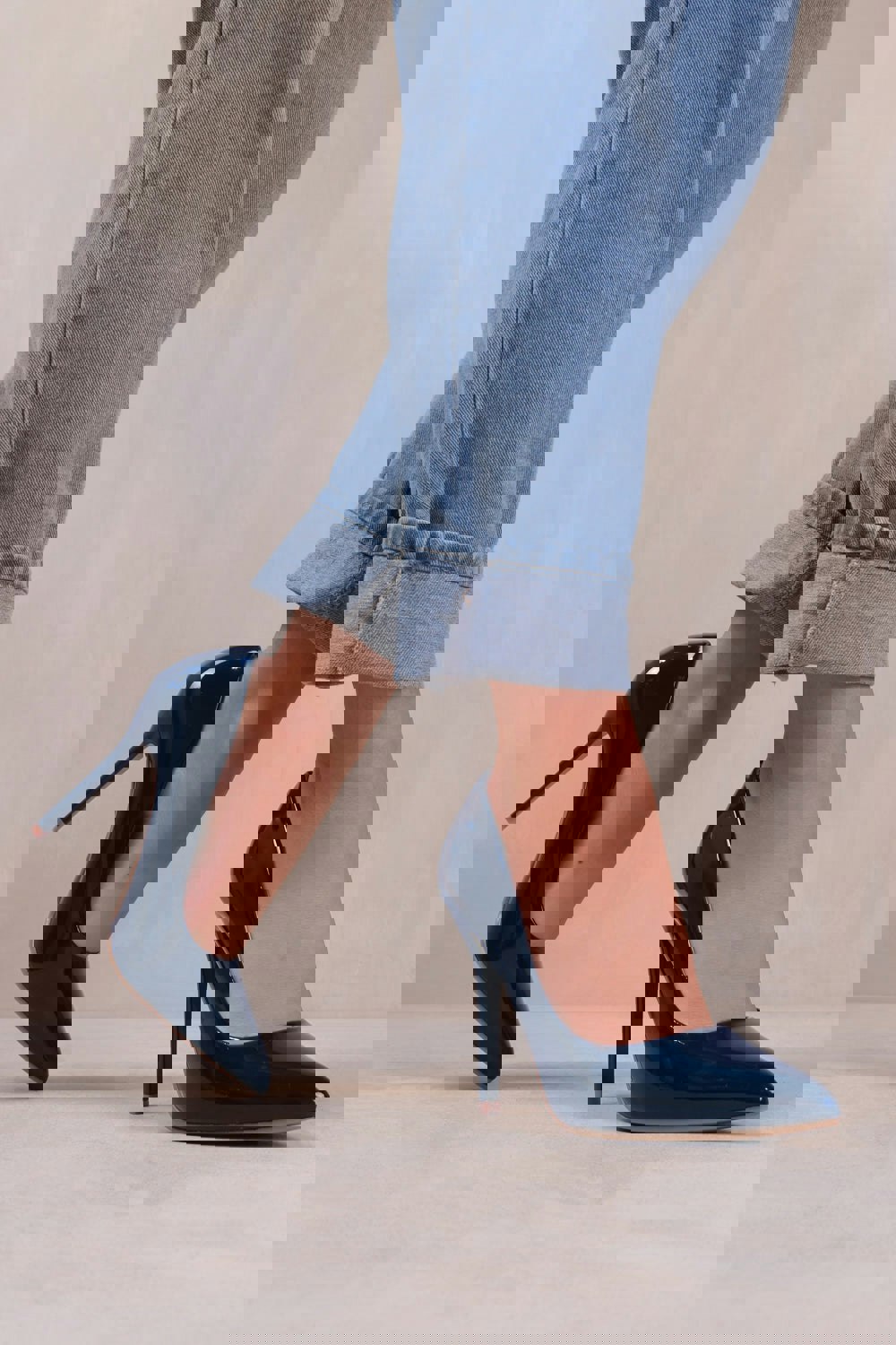Where's That From Kyra High Heel Stiletto Pumps in Navy Patent Faux Leather