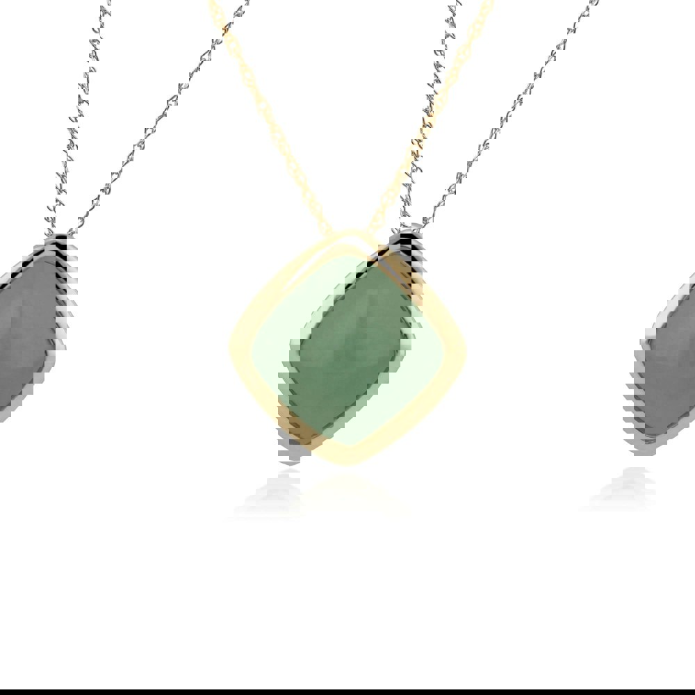 Classic Cushion Green Jade Bezel Set Pendant in 9ct Yellow Gold - Gemondo