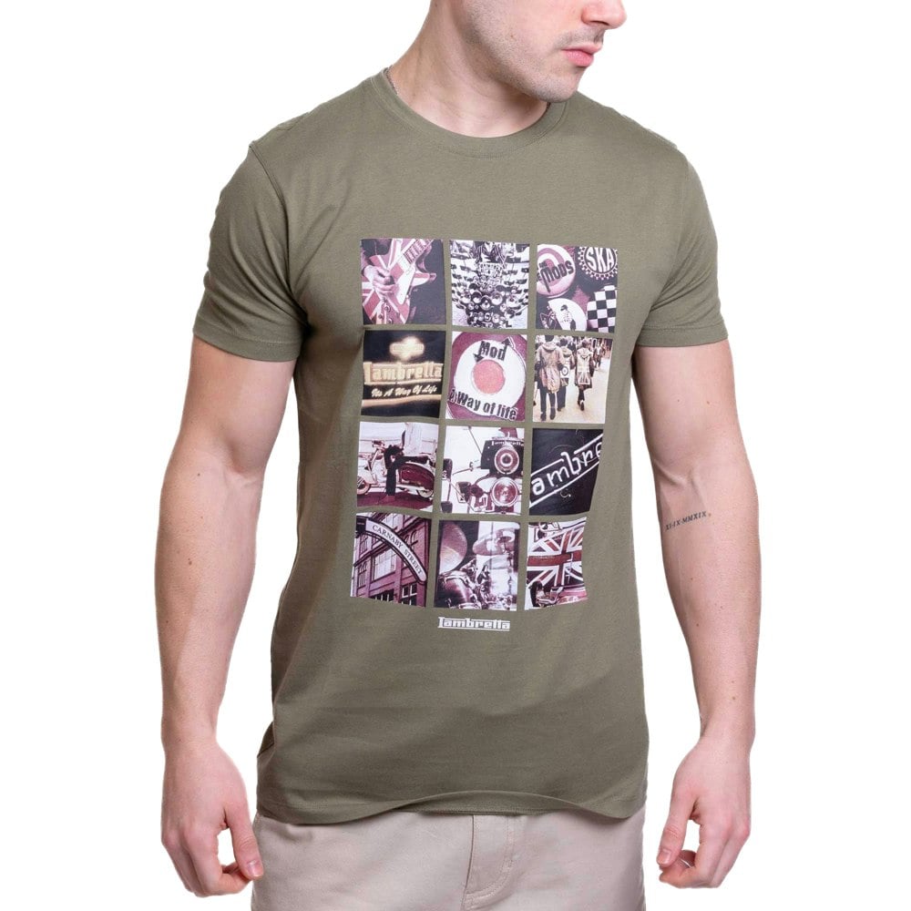 Lambretta Mens SS24 Photo Print T-Shirt - Khaki Green