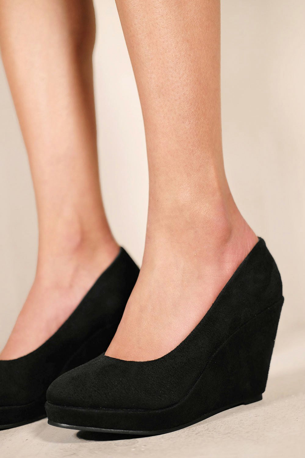 Where's That From Luisa Platform Wedge Heel Court Shoes in Black Suede