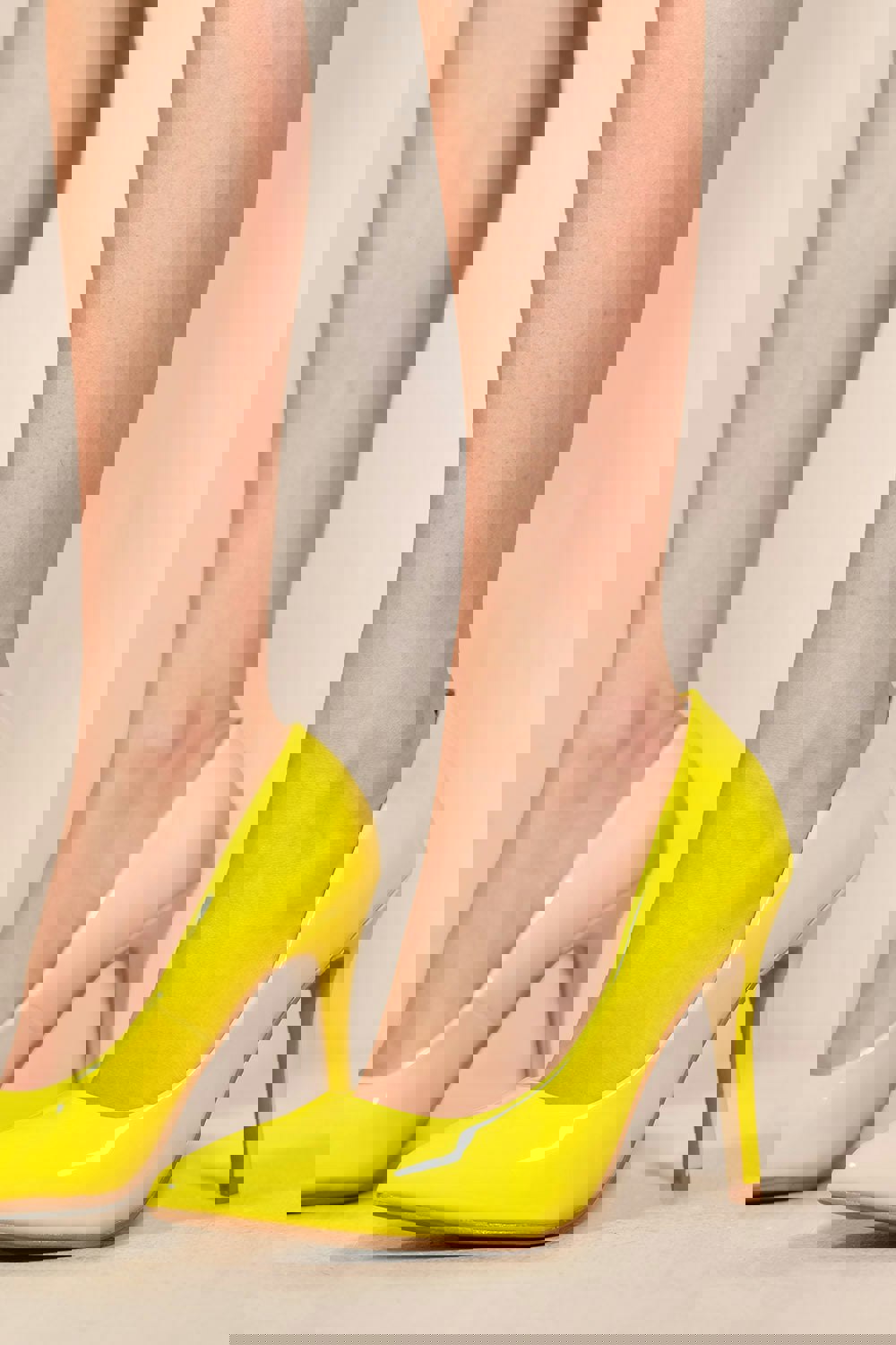 Where's That From Leah Toe Pump High Heel in Yellow Neon Patent Faux Leather