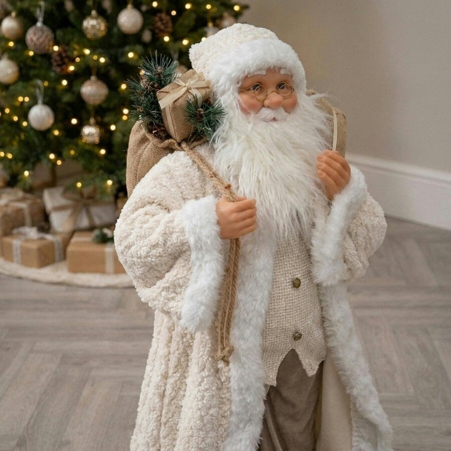 Garden Greatness Grand Cream Dressed Christmas Santa Figure