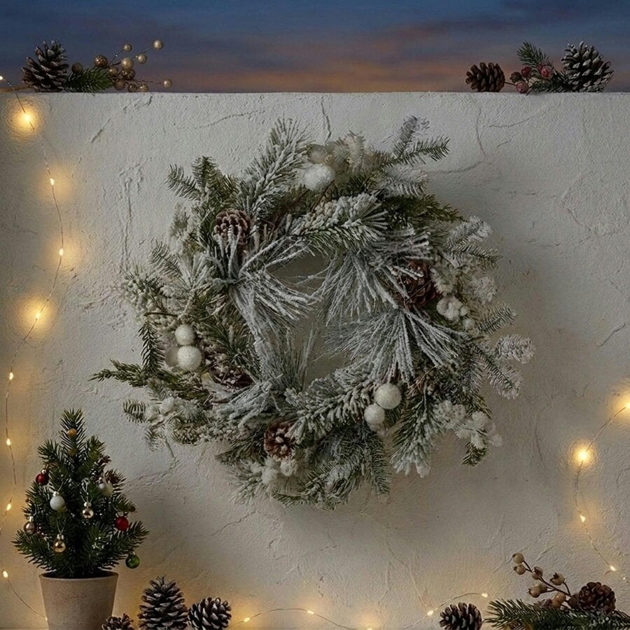 Garden Greatness Half Rattan Led White Berry Snowy Wreath Door Accent