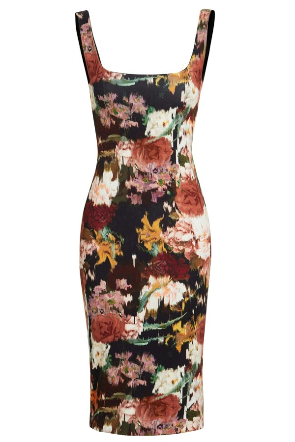 Sarvin Sleeveless Floral Bodycon Dress - black.