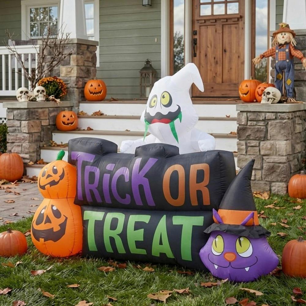 Garden Greatness 5.3ft Inflatable Trick Or Treat Ghost Sign