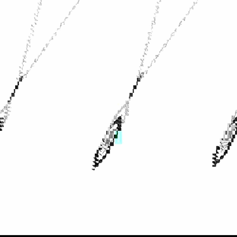 162P0262029 Grand Deco Black Enamel, White Topaz & Emerald Pendant in 9ct White Gold 1