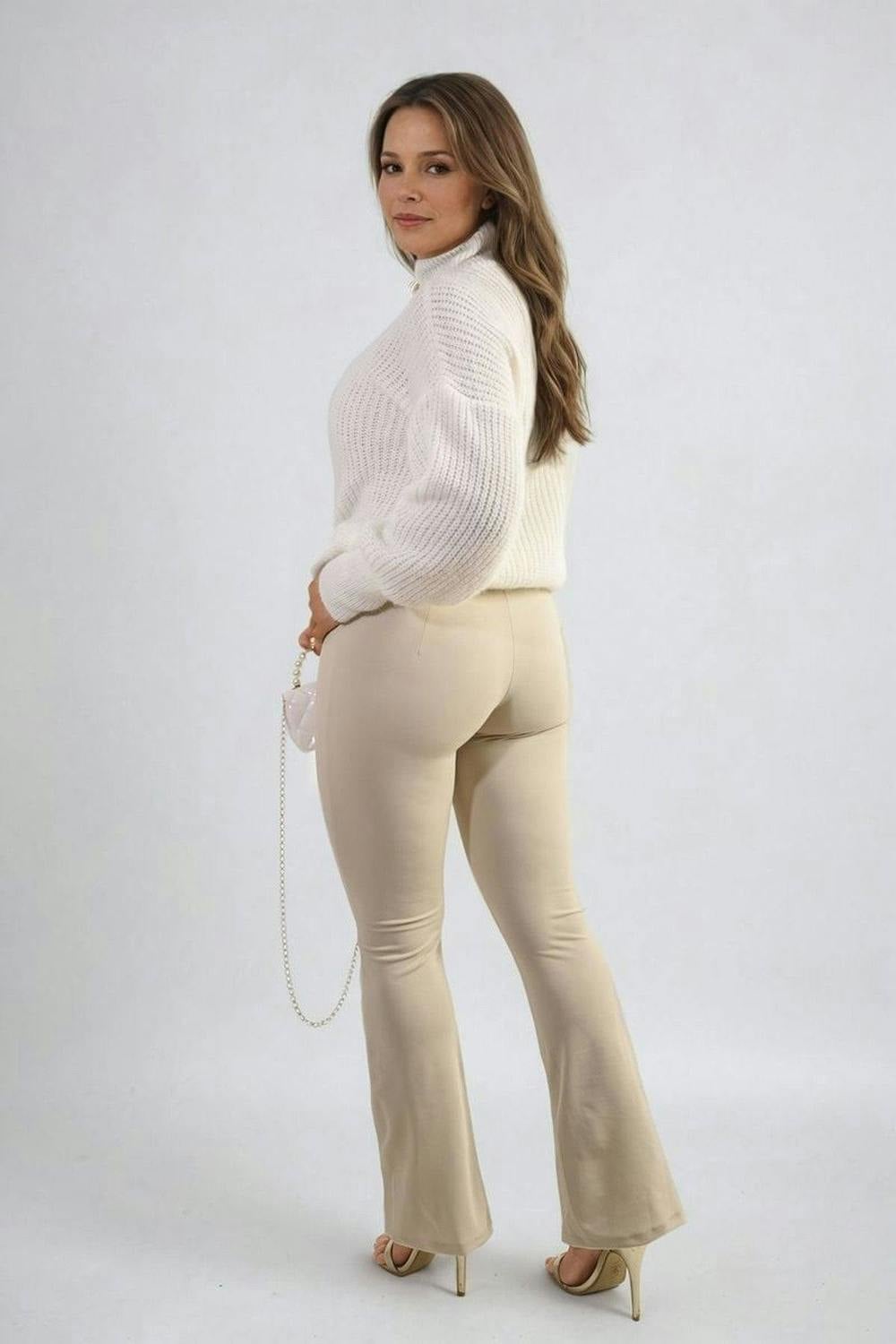 Jessica High Waisted Flare Leg Trouser - Beige