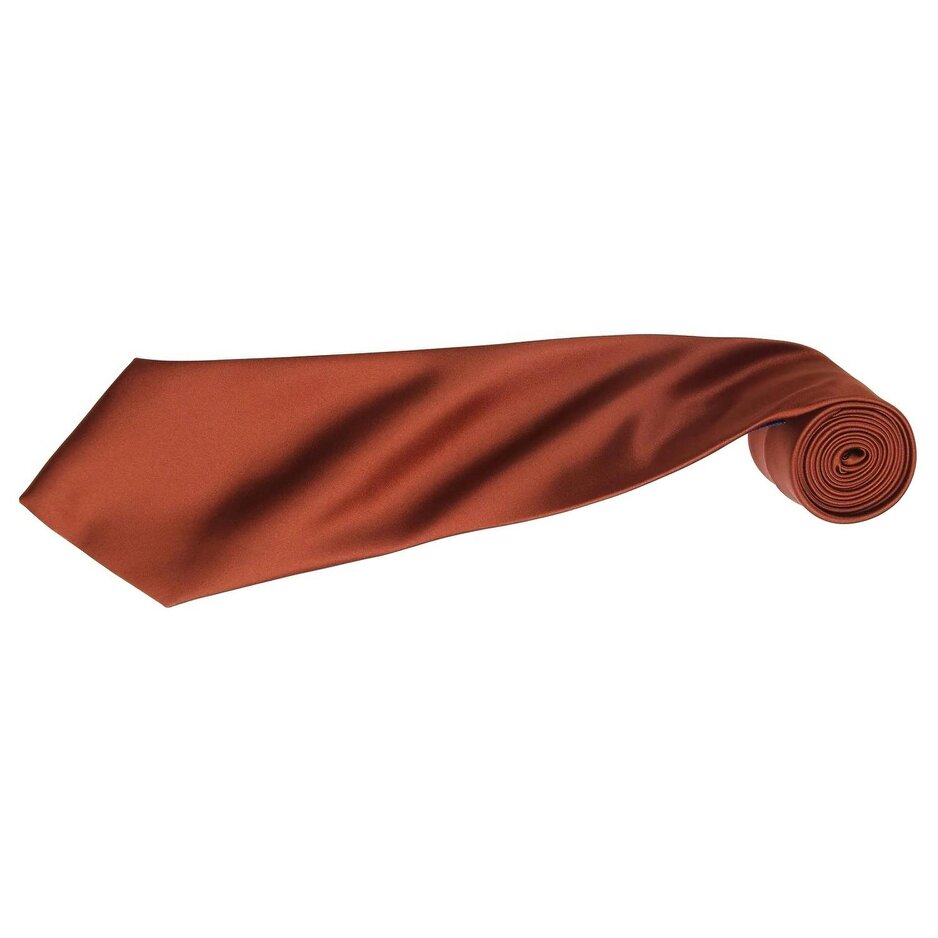 Premier Mens Plain Satin Tie (Narrow Blade) (Pack of 2) - Chestnut