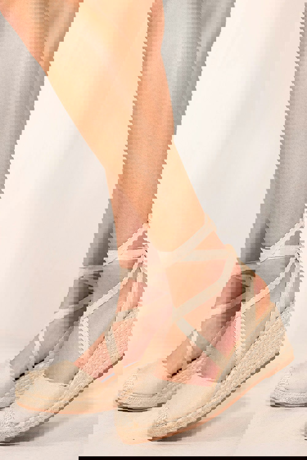 Where's That From Juniper Low Wedge Espadrille Sandals With Lace Up Detail in Ivory Cream Suede
