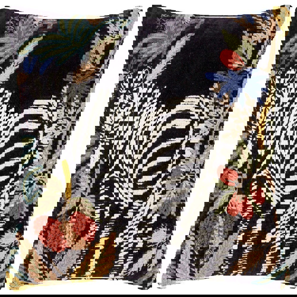 Wylder Exotic Embroidered Zebra Cushion Cover - Midnight