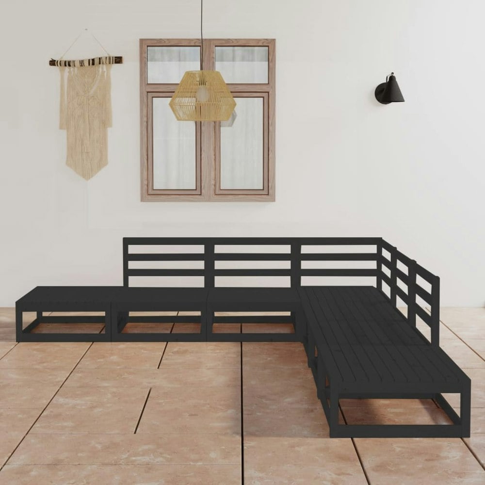 Berkfield 7 Piece Garden Lounge Set Black Solid Wood Pine