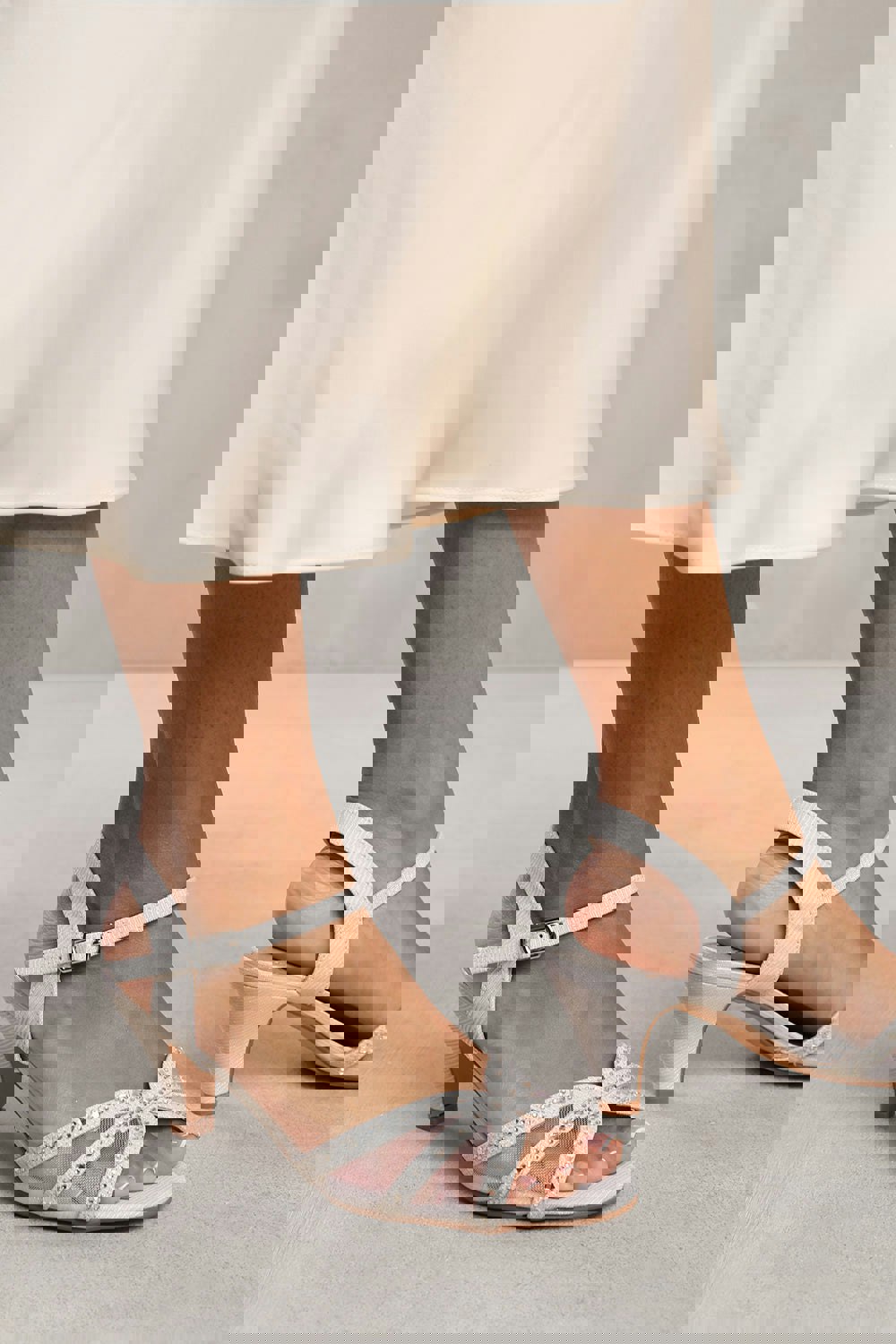 Where's That From Frida Diamante Mesh Strappy Heel in White Glitter