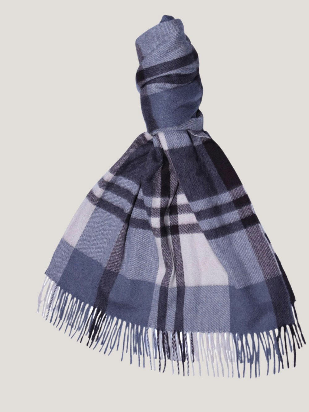 Joshua Ellis Black Watch Classic Check Wide Cashmere Scarf Brown