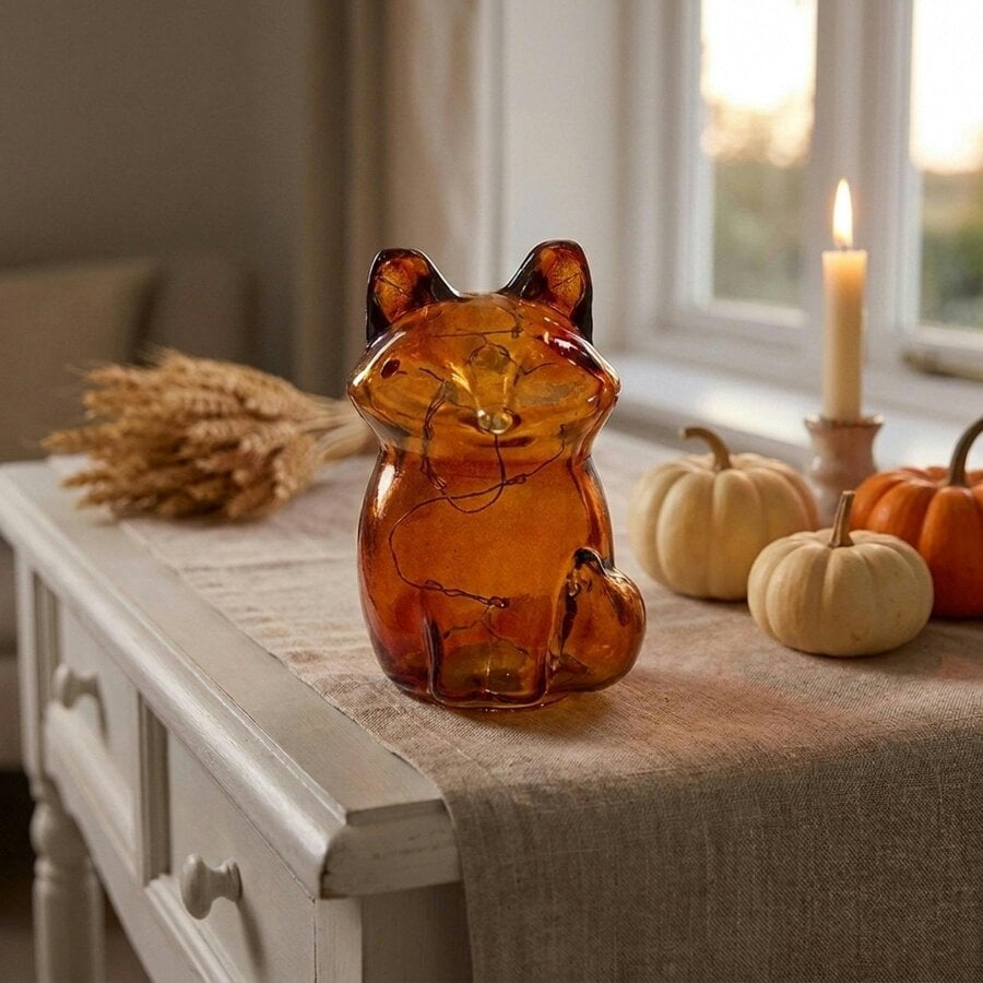 Garden Greatness Cinnamon Glass Fox Autumn Table Light
