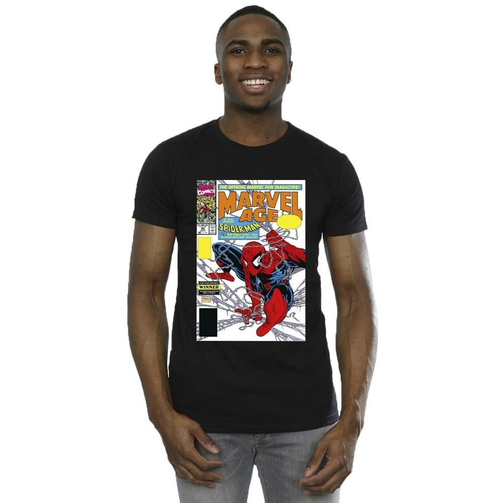 Marvel Mens Spider-Man Marvel Age Comic Cover T-Shirt - Black