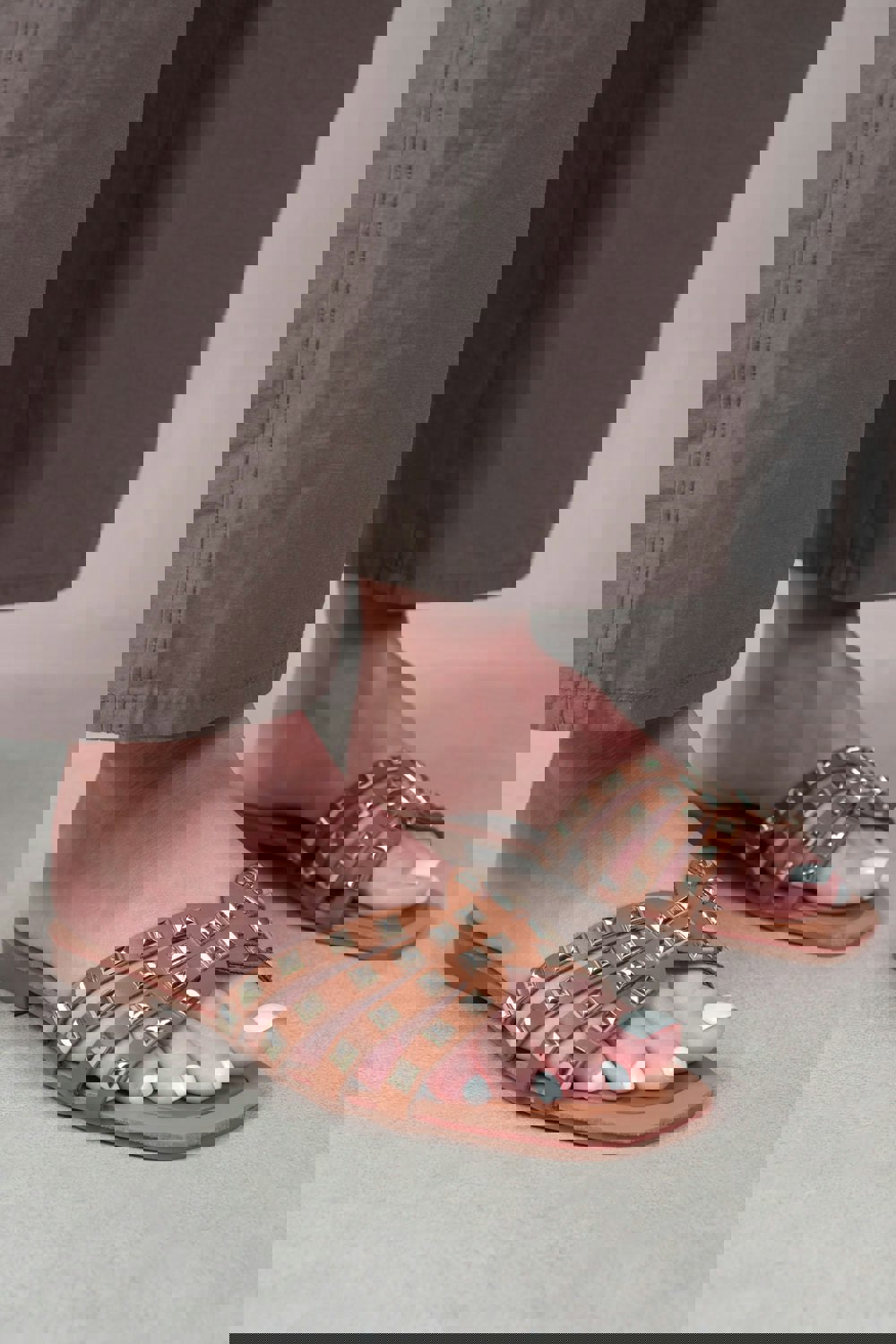 Where's That From Edriah Studded Gladiator Sandals With Metallic Studs in Tan
