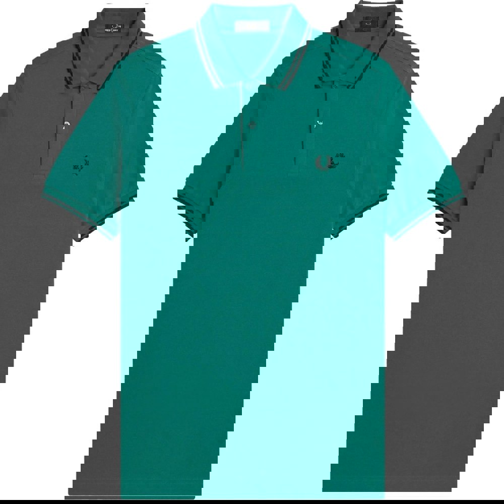 Fred Perry Black Twin Tipped Collar Mint Green Polo Shirt XS
