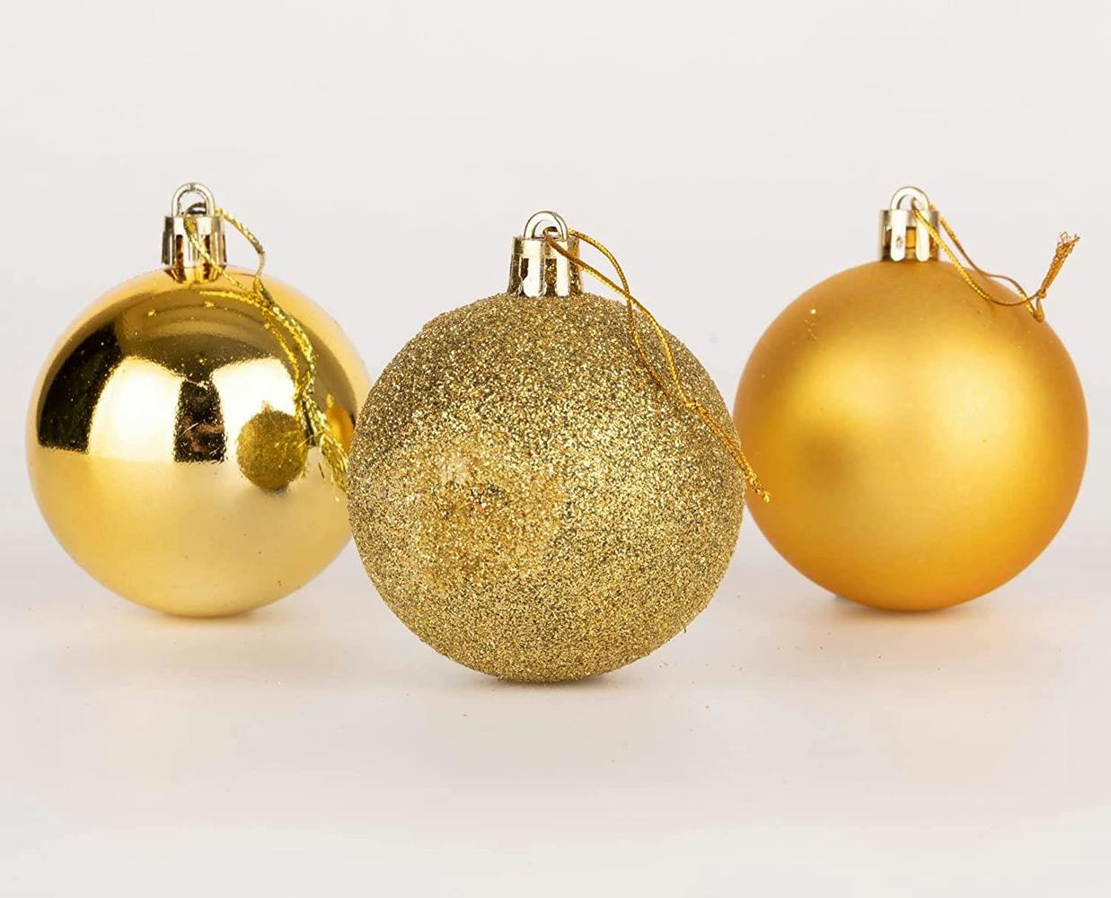 Shatchi 15cm Christmas Baubles Shatterproof Gold Tree Decorations, Pack of 3