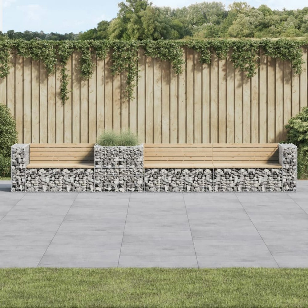 Berkfield Garden Bench with Gabion Basket Solid Wood Pine