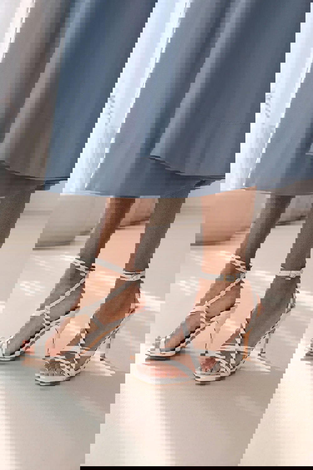 Where's That From Ainsley Multi Strap Cross Over Mid Heels in White Faux Leather