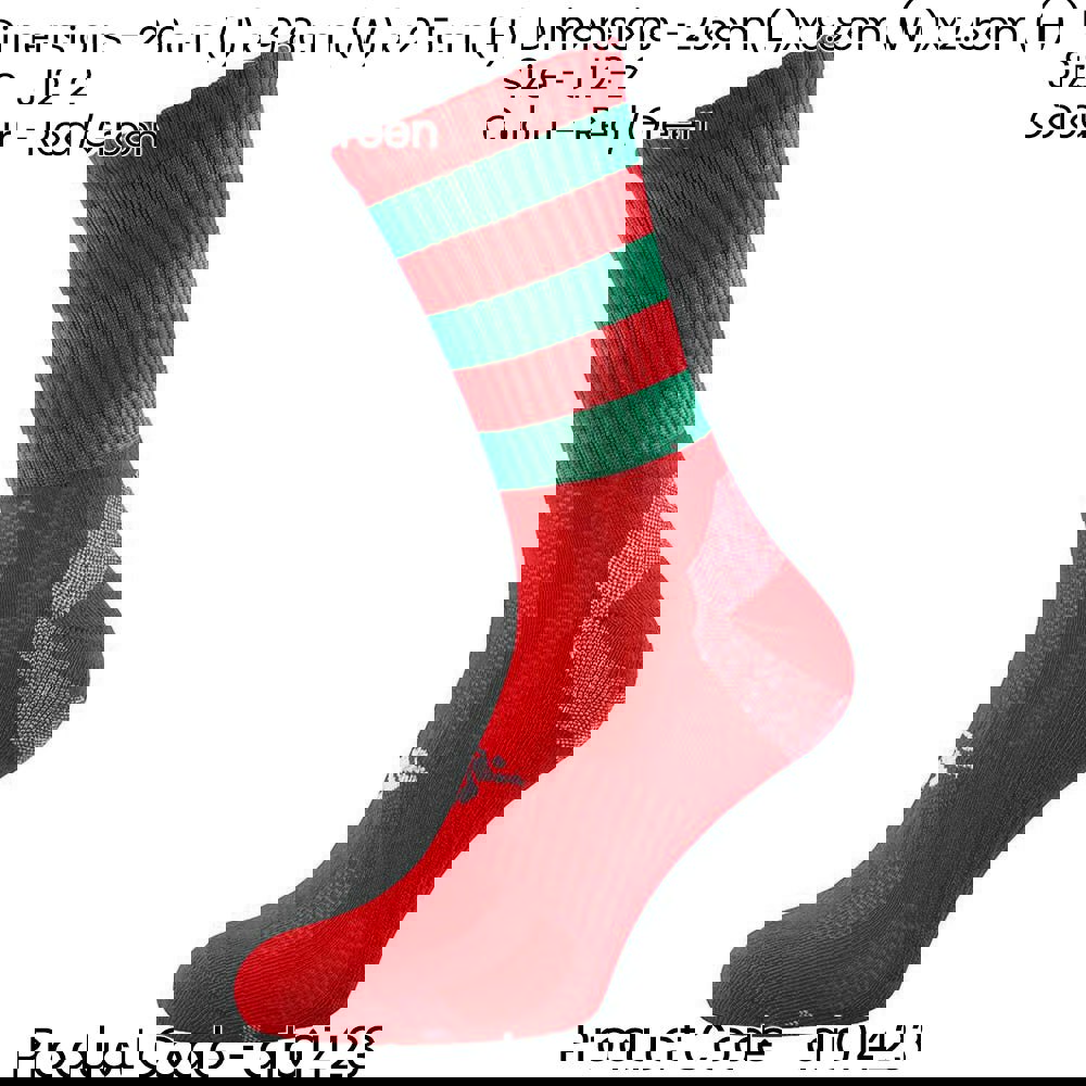 JUNIOR Size 12-2 Hooped Stripe Football Crew Socks RED/GREEN Training Ankle