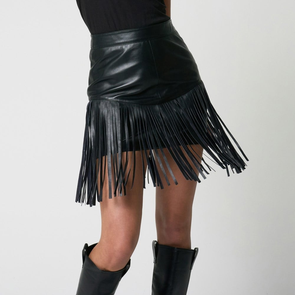 Barneys Originals Women's Leather Fringe Skirt
