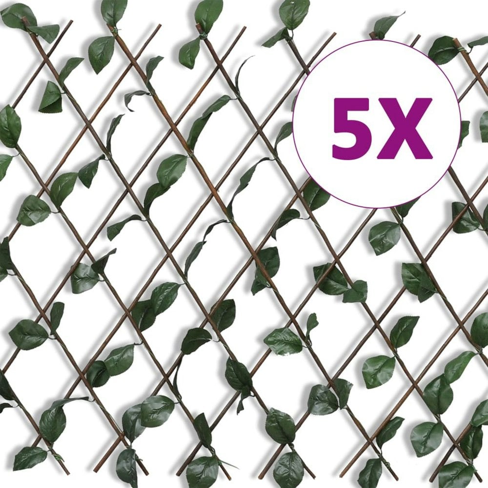 Berkfield Willow Trellis Fence 5 pcs with Artificial Leaves 180x90 cm