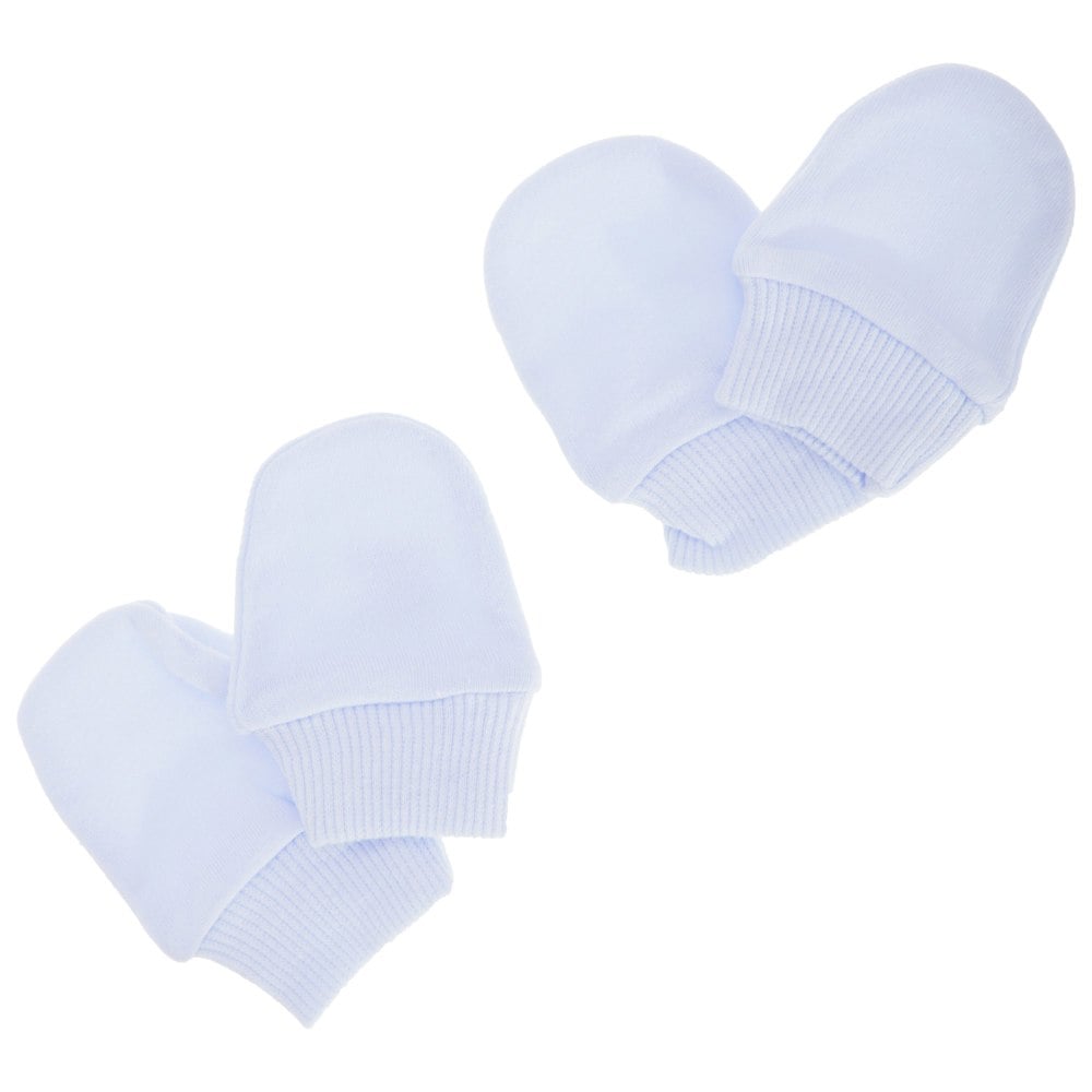 Universal Textiles Baby Newborn 100% Cotton Elasticated Scratch Mittens (Pack Of 2 Pairs) - Blue