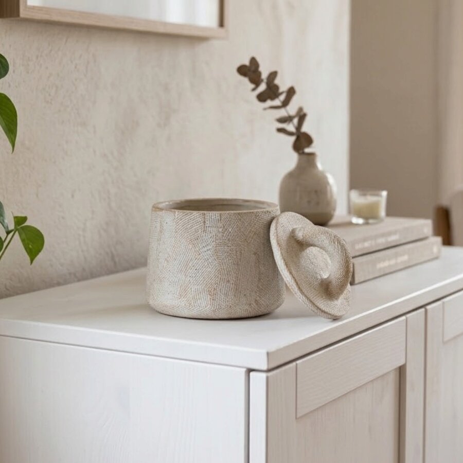 Garden Greatness Contemporary Cement Storage Pot with Lid