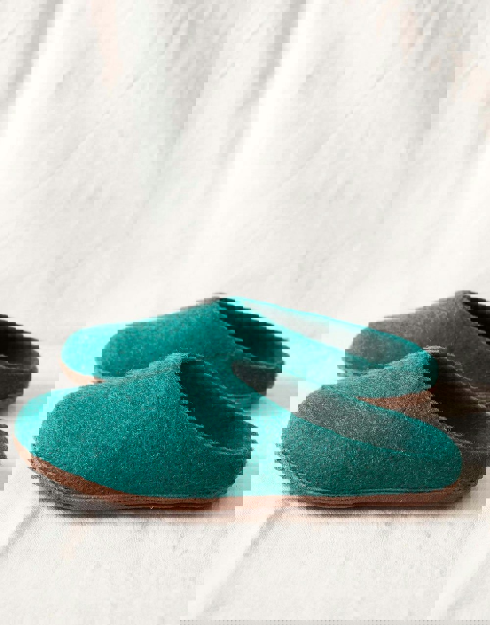 Women's Handmade Eco Felt Suede Sole Mule Slippers –  Teal - British Boxers