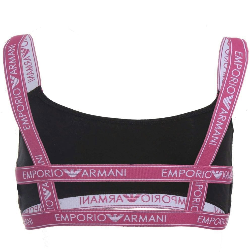 Emporio Armani Iconic Logo Band Stretch Cotton Bralette, Black with Pink