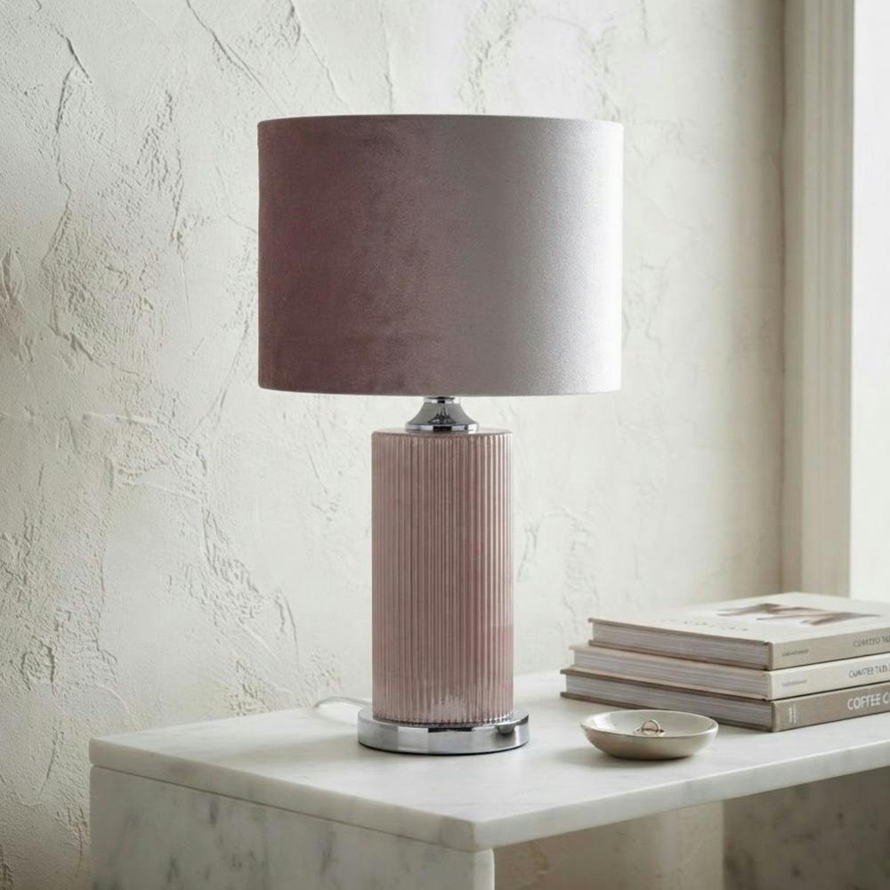 Garden Greatness Dust Pink Contemporary Ribbed Glass Table Lamp