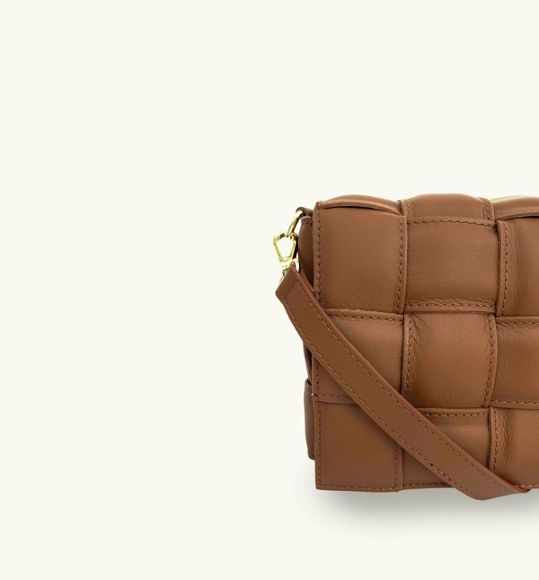 Apatchy London Padded Woven Leather Crossbody Bag - Tan