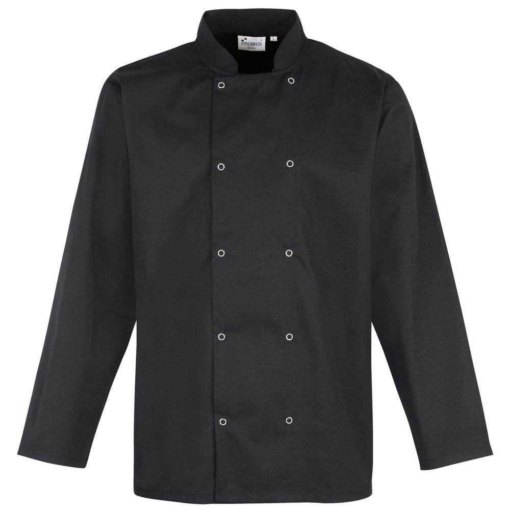 Premier Studded Front Long Sleeve Chefs Jacket / Chefswear (Pack of 2) - Black - Black