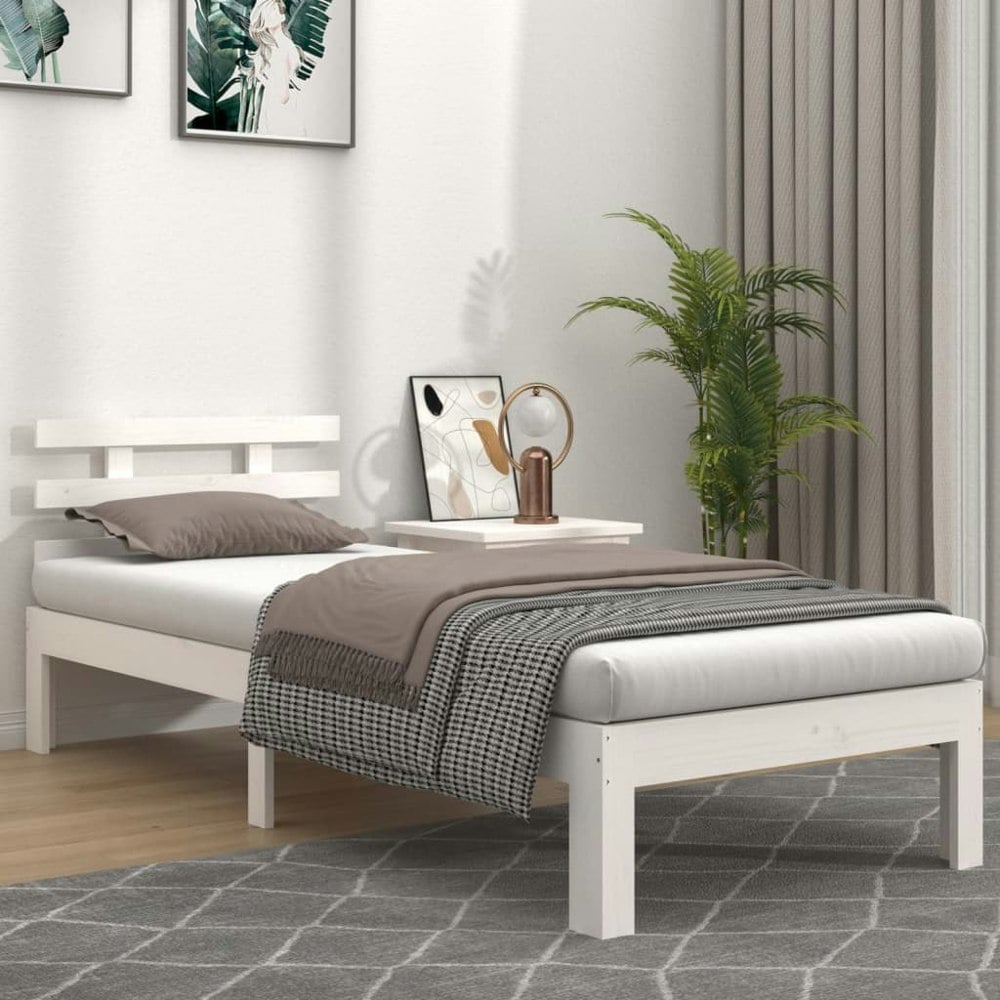 Berkfield Bed Frame White Solid Wood 90x200 cm