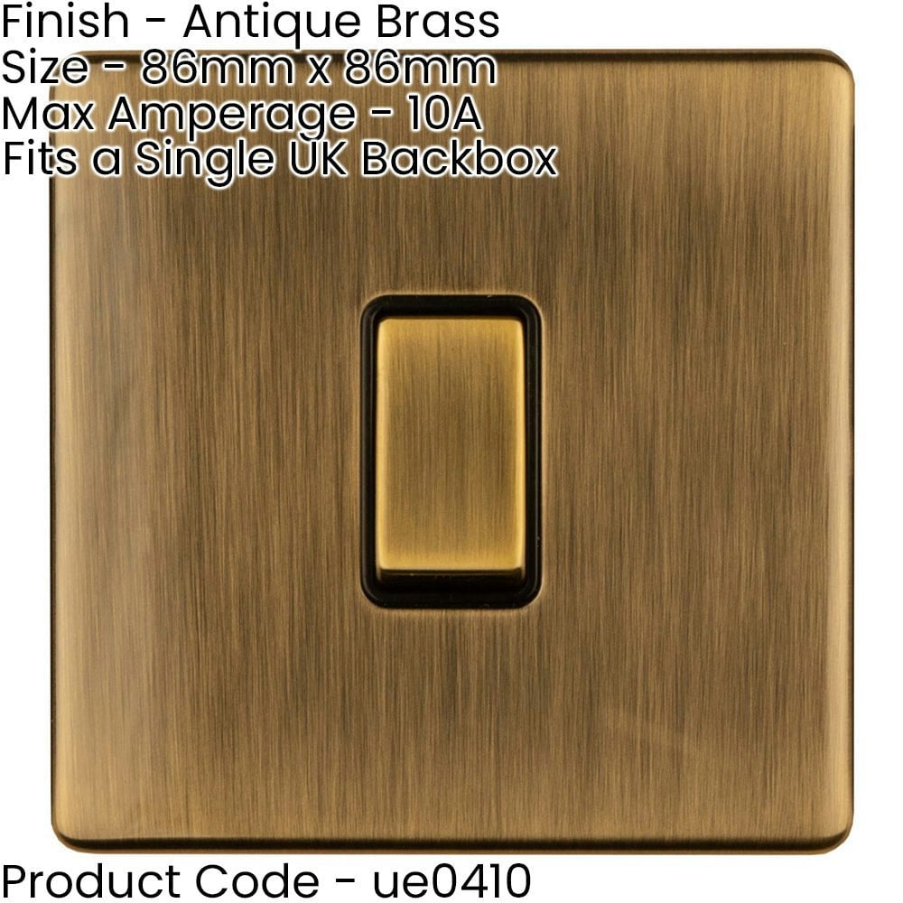 2 PACK 1 Gang Single Light Switch SCREWLESS ANTIQUE BRASS 2 Way 10A Slim Rocker 
